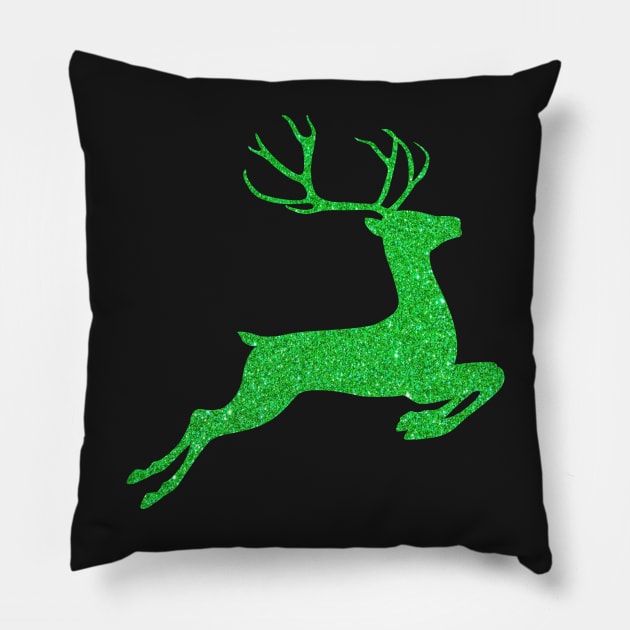 Bright Green Faux Glitter Reindeer Pillow by Felicity-K