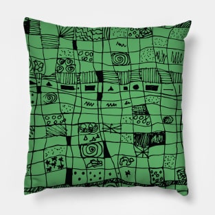 Grid design in scribble design in green Pillow