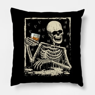 Skeleton Drinking Bourbon Whiskey Pillow