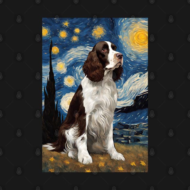 English Springer Spaniel Dog Breed Painting in a Van Gogh Starry Night Art Style by Art-Jiyuu