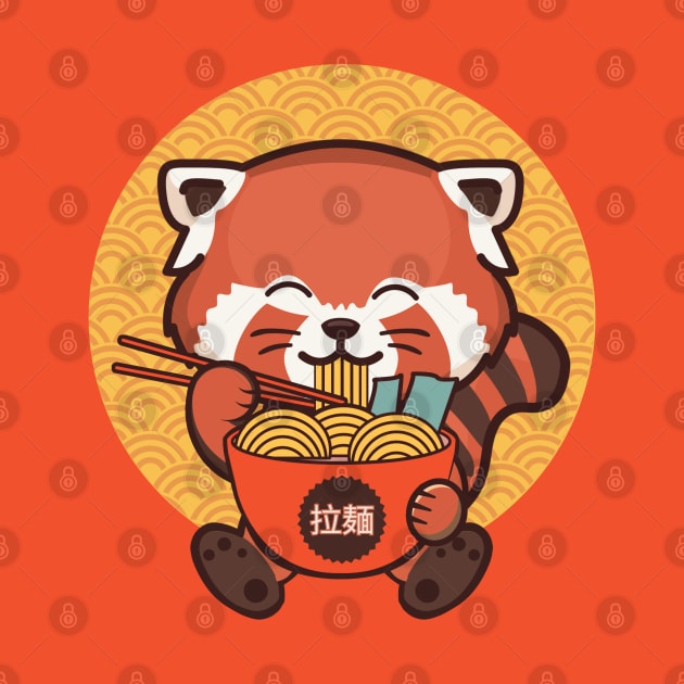 Kawaii Red Panda Eating Ramen by Bruno Pires