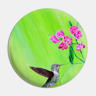 Hummingbird and Sweet Peas Painting Pin