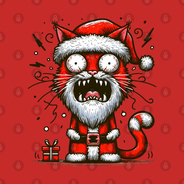 Crazy screaming Santa cat by AnnArtshock