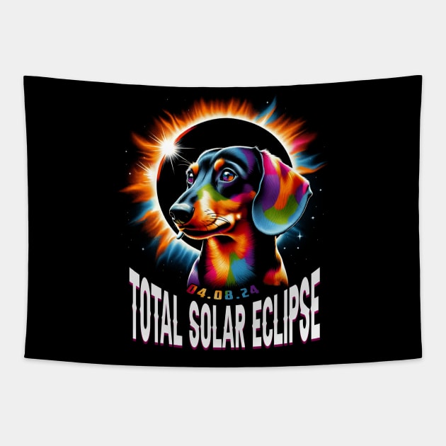 Sunlit Dachshund Eclipse: Fashionable Tee for Dachshund Lovers and Eclipses Tapestry by ArtByJenX