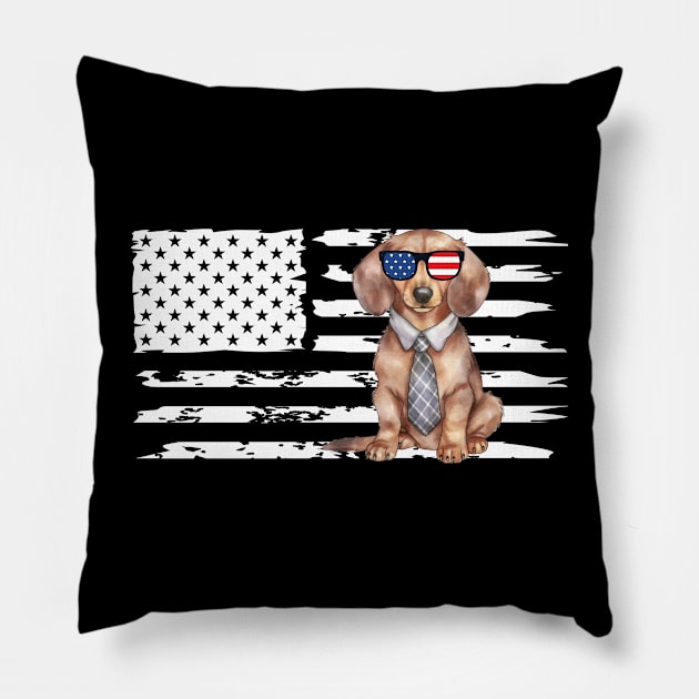 Dachshund Weiner Dog 4th of July US American Flag Patriotic Pillow by deafcrafts