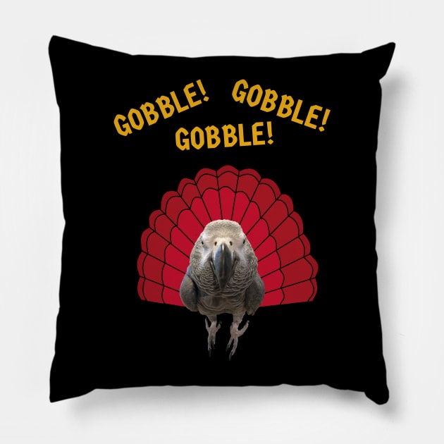 Gobble! Turkey Thanksgiving African Grey Parrot Pillow by Einstein Parrot