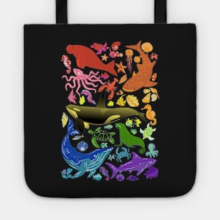 Multicoloured rainbow ocean animal sea creatures Tote