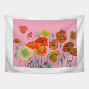 Red Orange Yellow Poppies Art Watercolor Tapestry