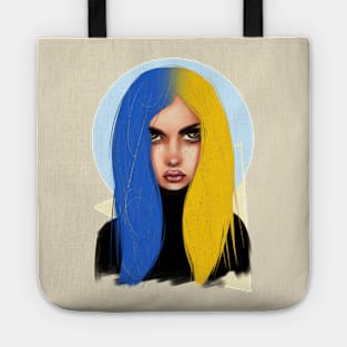 Ukrainian young emotional girl with Ukrainian symbols Tote