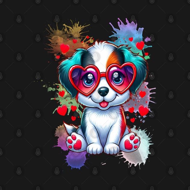 Rainbow Cute Dog Wearing Glasses Heart Puppy Love Dog Funny by WOLVES STORE