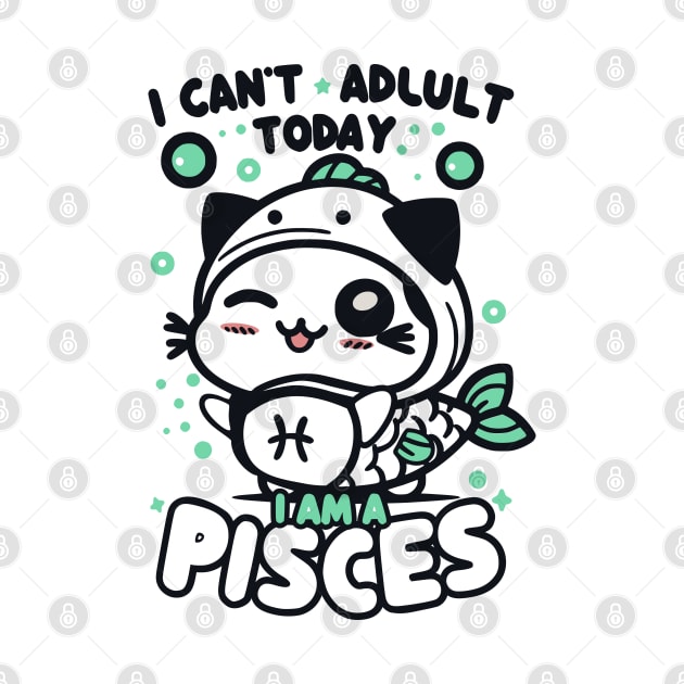 Funny Pisces Zodiac Sign - I can't adult today, I am a Pisces by LittleAna