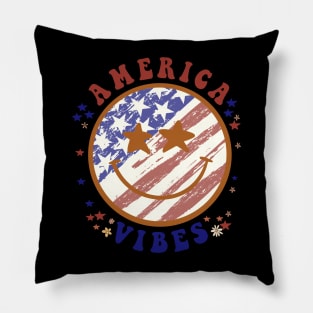 America Happy Face Smile American Flag 4th Of July Pillow