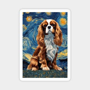 Cute Cavalier King Charles Spaniel Dog Breed Painting in a Van Gogh Starry Night Art Magnet