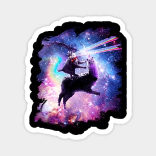 Laser Eyes Outer Space Cat Riding On Llama Unicorn Magnet