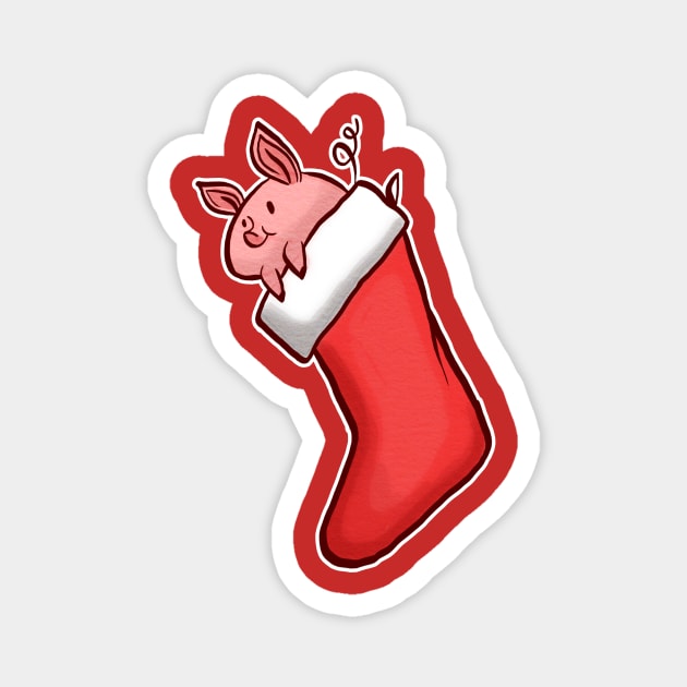 Holiday Christmas Stocking Piglet Magnet by saradaboru