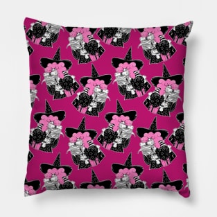 Bookworm Witch Pink Pattern Pillow