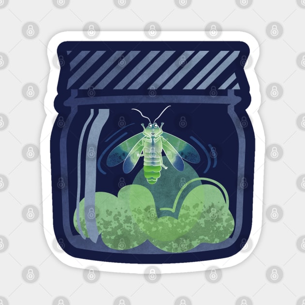 Glowing in the moss // spot illustration // blue background jars with lightning fireflies bugs quirky whimsical and bioluminescence lampyridae beetles Magnet by SelmaCardoso