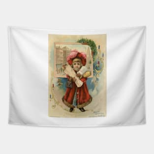 Vintage Christmas Girl With Gifts Tapestry