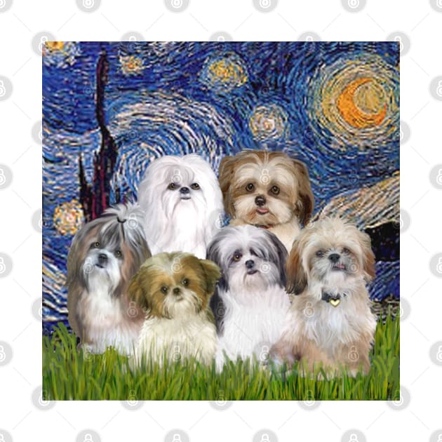 Starry Night Adapted to Include Six Shih Tzus by Dogs Galore and More