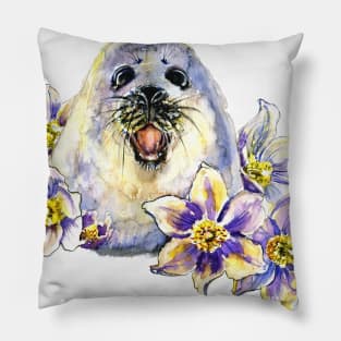 Baby seal watercolor illustration Pillow