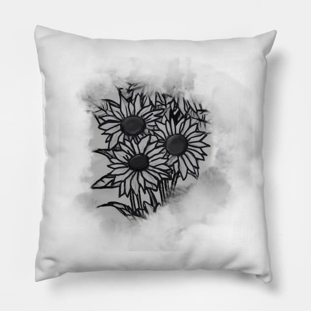 Black and White Sunflowers Pillow by HappyRandomArt