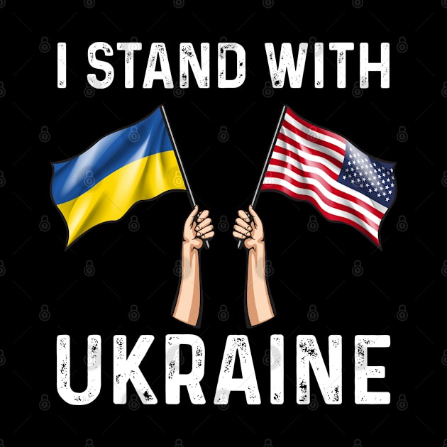 I Stand With Ukraine USA and Ukraine Flags Holding Hands by BramCrye