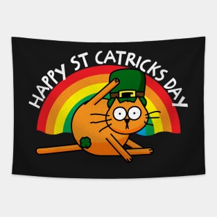 St Catricks Day Cat Leprechaun Shamrock Censor Tapestry