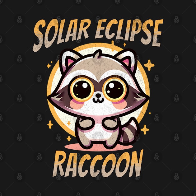 Cute Raccoon Kawaii - Solar Eclipse Retro by FunnyTee's