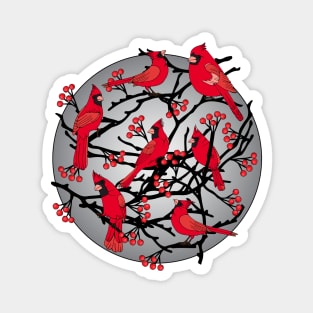 Red Cardinals Winter Berries and Branches Magnet