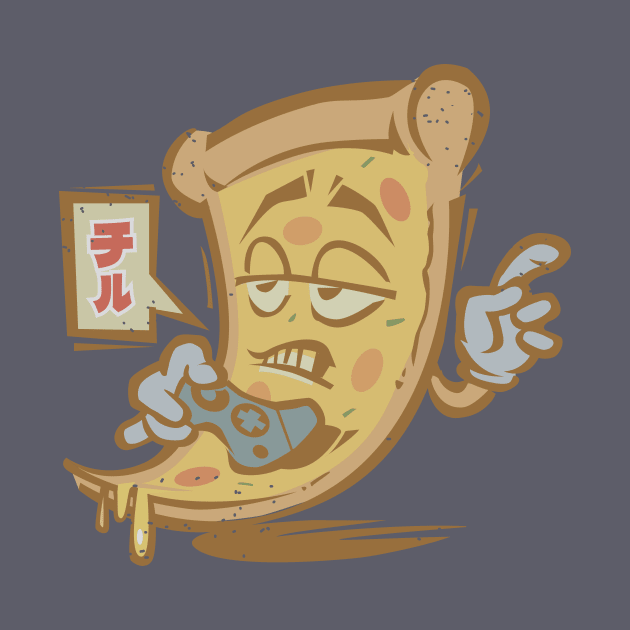 Japanese Vintage Pizza Gamer Saying Chill by ArtOnTheRun