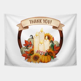 Fall Wreath with Candles ,Leaves and Pumpkins Tapestry