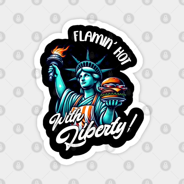 Flamin Hot with Liberty Independence Day Themed Design Magnet by TurnEffect
