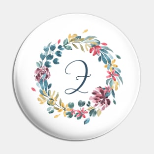 Floral Monogram Z Colorful Full Blooms Pin