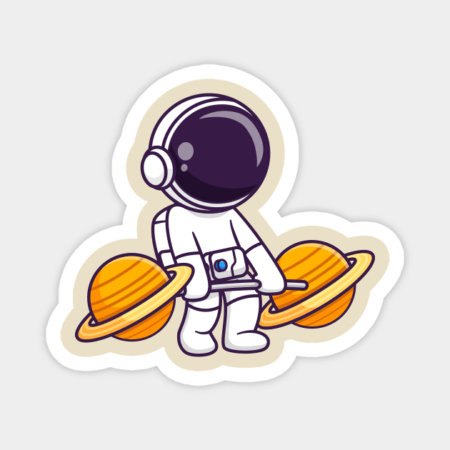 Cute Astronaut Lifting Planet Barbell Cartoon Magnet by Catalyst Labs