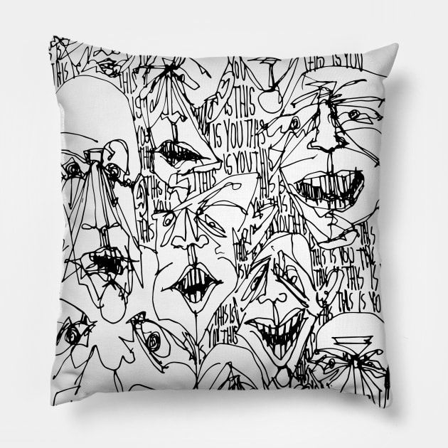 Multiple faces #6 - Psychedelic Ink Drawing with Art Style Pillow by MrBenny