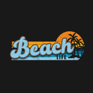 Beach Life - Palm Tree Retro Sunset Worn Vacation T-Shirt