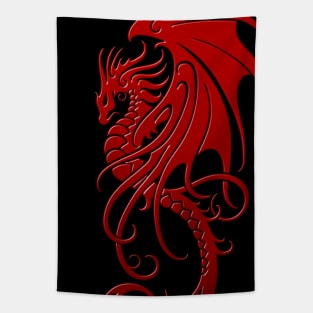 Flying Red Tribal Dragon Tapestry