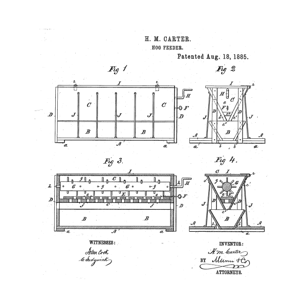 Hog Feeder Vintage Patent Hand Drawing by TheYoungDesigns