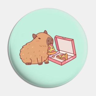 Cute Capybara Eating Pizza Pin