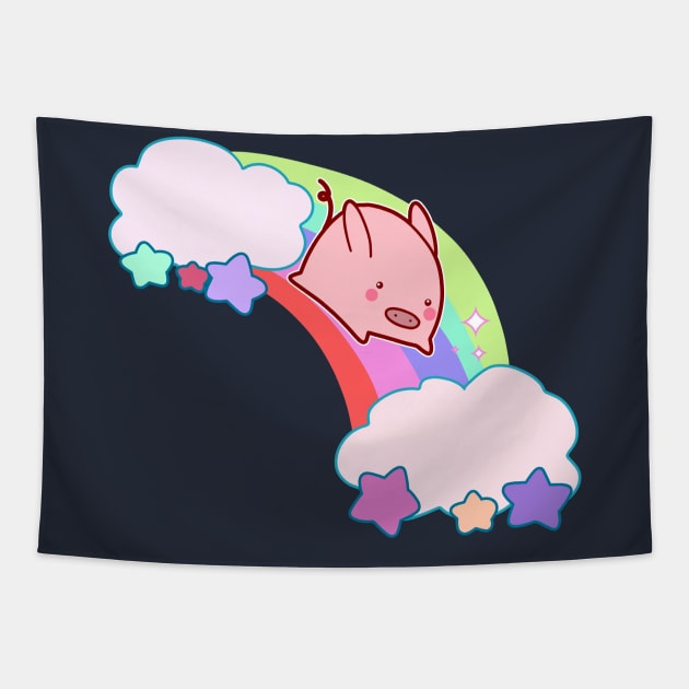 Kawaii Rainbow Pig Tapestry by saradaboru