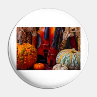 Old Violins Among Autumn Harvest Pin