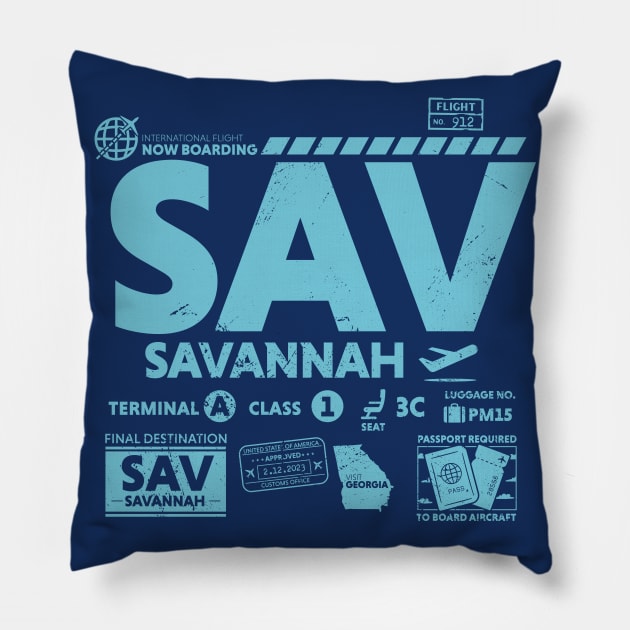 Vintage Savannah SVA Airport Code Travel Day Retro Travel Tag Georgia Pillow by Now Boarding