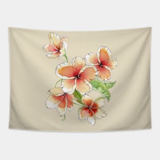 Ink Wash Orange Plumerias Flowers Tapestry