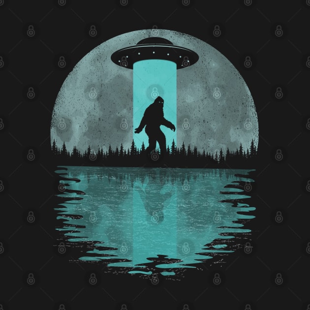 Bigfoot Ufo Abduction Sasquatch Moon by Tesszero