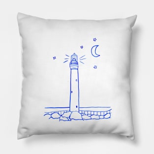 Lighthouse at Night Line Drawing Pillow