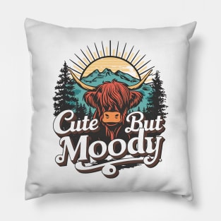 Cute but moody - retro style highland cow design Pillow