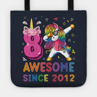 Awesome Since 2012 Dabbing Unicorn Shirt 8th Birthday Party Tote