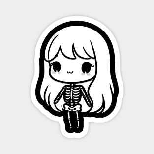 Cute Kawaii Skeleton Girl Design for Halloween Costume | Cute Skeleton Illustration Magnet