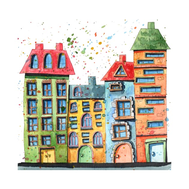 Watercolor houses illustration by Ieva Li ART