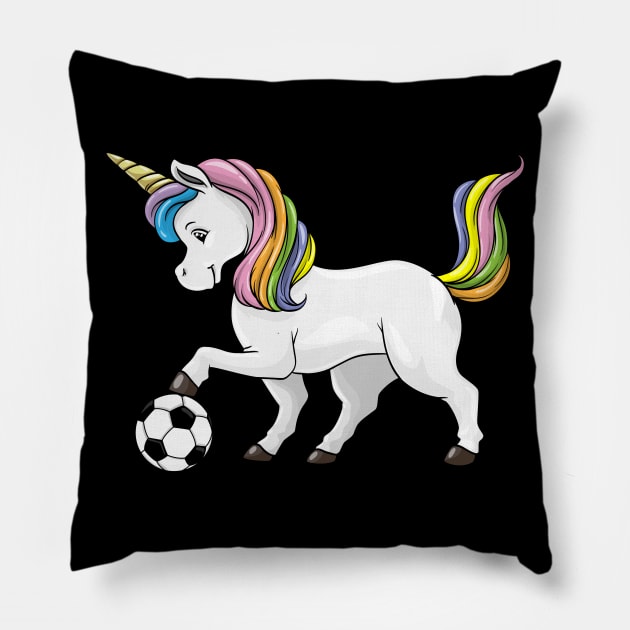 Cute unicorn is playing soccer Pillow by Markus Schnabel